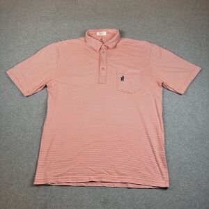 Johnnie O Polo Shirt Mens M Light Red Striped 4 Button Golf Casual 100% Cotton‎